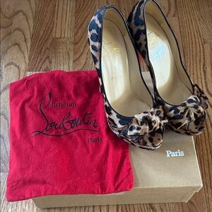 Christian Louboutin Leopard Print Heels with Bow Accent